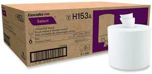 Select Center-Pull Paper Towels 2-Ply 7.3 x 10 White 600/Roll 6 Rolls/Carton H153 Select Center-Pull Paper Towels 2-Ply 7.3 x 10 White 600/Roll 6 Rolls/Carton H153