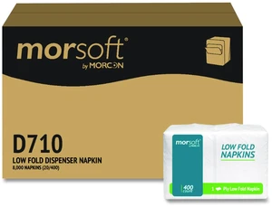 Morsoft Low Fold Dispenser Napkins 1-Ply 3.5 x 5 White 400/Pack 20 Packs/Carton D710 Morsoft Low Fold Dispenser Napkins 1-Ply 3.5 x 5 White 400/Pack 20 Packs/Carton D710