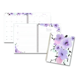 Mina Weekly/Monthly Planner Floral Artwork 11 x 8.5 White/Violet/Peach Cover 12-Month Jan to Dec: 2026 1134905 Mina Weekly/Monthly Planner Floral Artwork 11 x 8.5 White/Violet/Peach Cover 12-Month Jan to Dec: 2026 1134905
