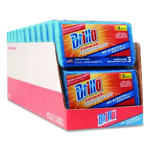 Estracell No Scratch Kitchen Sponges 4.5 x 2.75 1" Thick Blue 3 Sponges/Pack 8 Packs/Carton 21034 Estracell No Scratch Kitchen Sponges 4.5 x 2.75 1" Thick Blue 3 Sponges/Pack 8 Packs/Carton 21034