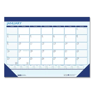 Recycled Contempo Desk Pad Calendar 22 x 17 White/Blue Sheets Blue Binding Blue Corners 12-Month Jan to Dec: 2026 151 Recycled Contempo Desk Pad Calendar 22 x 17 White/Blue Sheets Blue Binding Blue Corners 12-Month Jan to Dec: 2026 151