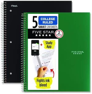 Wirebound Notebook 5-Subject Medium/College Rule Assorted Cover Colors 200 11 x 8.5 Sheets 2/Pack 820190 Wirebound Notebook 5-Subject Medium/College Rule Assorted Cover Colors 200 11 x 8.5 Sheets 2/Pack 820190