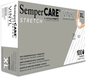Stretch Vinyl Examination Gloves Powder-Free X-Large 5 mil Thick 9.45" Long Cream 100/Box SCVNP105 Stretch Vinyl Examination Gloves Powder-Free X-Large 5 mil Thick 9.45" Long Cream 100/Box SCVNP105