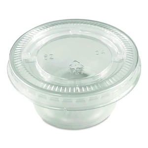 Portion Cup Lids Fits 1.5 oz to 2 oz Portion Cups Clear 100/Pack 25 Packs/Carton 60003027 Portion Cup Lids Fits 1.5 oz to 2 oz Portion Cups Clear 100/Pack 25 Packs/Carton 60003027