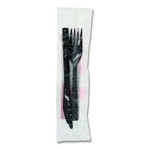 Gardenware Cutlery Kit Individually Wrapped Heavyweight Fork/Knife/Napkin Plastic Black 500/Carton GKFKNECH Gardenware Cutlery Kit Individually Wrapped Heavyweight Fork/Knife/Napkin Plastic Black 500/Carton GKFKNECH