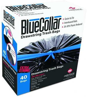 Drawstring Trash Bags 30 gal 1 mil 30" x 34" Black 240/Carton N6034YKRC1 Drawstring Trash Bags 30 gal 1 mil 30" x 34" Black 240/Carton N6034YKRC1