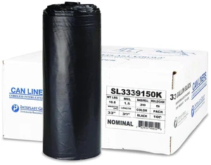 Low-Density Commercial Can Liners 33 gal 1.5 mil 33" x 39" Black Interleaved Roll 20 Bags/Roll 5 Rolls/Carton SL3339150K Low-Density Commercial Can Liners 33 gal 1.5 mil 33" x 39" Black Interleaved Roll 20 Bags/Roll 5 Rolls/Carton SL3339150K