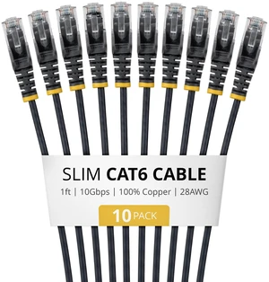 10-PACK OF SLIM CAT6 CABLES IS IDEAL FOR MULTIPLE SETUPS; SUPPORTS 10GBPS AND 10 10-PACK OF SLIM CAT6 CABLES IS IDEAL FOR MULTIPLE SETUPS; SUPPORTS 10GBPS AND 10