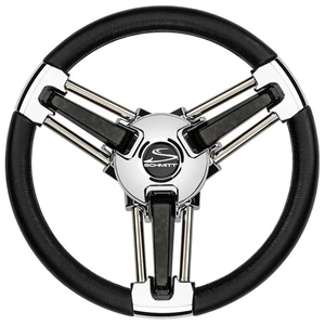 Schmitt Marine Burano Wheel 14" 3/4" Tapered Shaft Black Polyurethane w/Stainless Spoke Includes Center Cap/Nut Schmitt Marine Burano Wheel 14" 3/4" Tapered Shaft Black Polyurethane w/Stainless Spoke Includes Center Cap/Nut