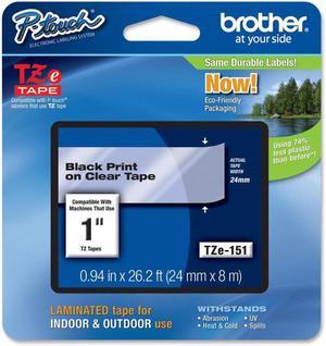 Brother P-touch TZe 1" Laminated Tape Cartridge - 1" Width x 26 1/5 ft Length - Rectangle - Thermal Transfer - Clear - 1