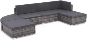 vidaXL Patio Furniture Set 6 Piece Outdoor Sofa and Table Poly Rattan Gray