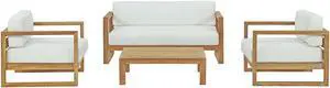 Upland 4 Piece Outdoor Patio Teak Set - Natural White