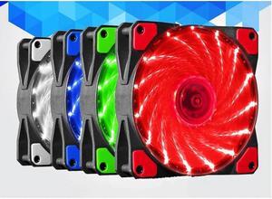 120mm PC Computer 16dB Ultra Silent 15 LEDs Case Fan Heatsink Cooler Cooling w/ Anti Vibration Rubber,12CM Fan,12VDC 3P IDE 4pin