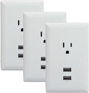 RCA Dual USB + Single Power Outlet Wall Adapter Plate WP2UWR, 3 Pack