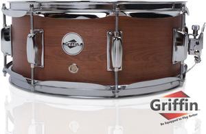Snare Drum by GRIFFIN | 14 x 5.5 Black Hickory PVC & Coated Head on  Poplar Wood Shell | Acoustic Marching Percussion Instrument Set, Drummers  Key, 8