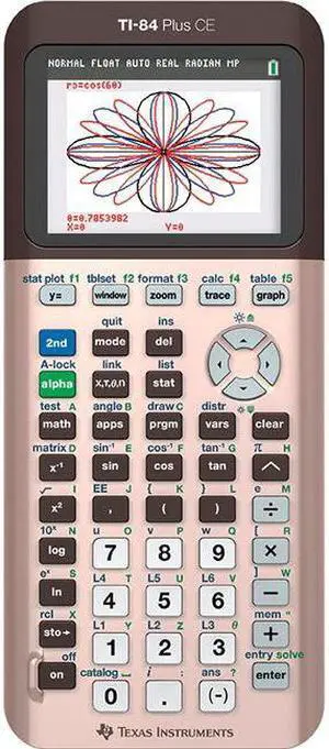 Texas Instruments TI-84 Plus CE Graphing Calculator - Clock, Date/Time Display, Impact Resistant Cover, Slide-on Hard Case - Battery Powered - Rose Gold