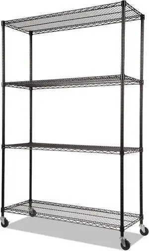 Complete Wire Shelving Unit W/caster, Four-Shelf, 48 X 18 X 72, Black