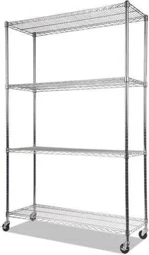 Alera - 4T601848SR - Complete Wire Shelving Unit w/Caster, Four-Shelf, 48 x 18 x 72, Silver
