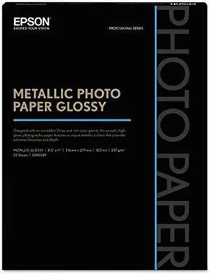 Epson Metallic Gloss Photo Paper 10.5 mil 8.5 x 11 White 25/Pack EPSS045589