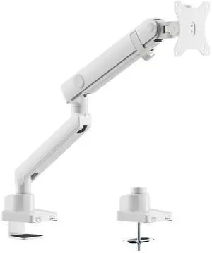 Amer Mounts Single Articulating Heavy Duty Spring Monitor Arm For 15"-40" Monitors 12kg Max Weight per Screen - Clamp and Grommet Base Installation Included - HYDRA1B-W (WHITE)