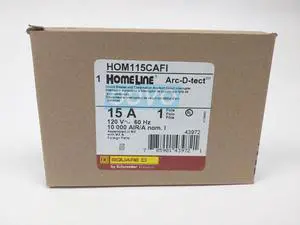 SQUARE D HOM115CAFI Miniature Circuit Breaker, HOMELINE Series, 15A, 1 Pole,