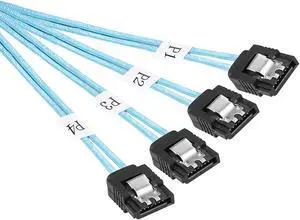 Slim Line Mini SAS 4.0 SFF-8654 4i 38 Pin Host to 4 SATA 7 Pin Target Hard Disk Fanout Raid Cable 0.5M/1.6FT