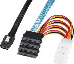 Internal Mini SAS 36 Pin SFF-8087 to 4X 29pin SFF-8482 connectors with 4X 4Pin Power Cable 0.5M/1.6FT
