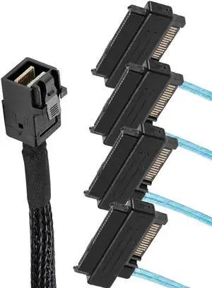SFF-8643 to SFF-8482 Cord ,Internal Mini SAS SFF-8643 to 4 X 29 Pin SFF-8482 Ada with SAS 15 Pin Power Port, 1.6FT/0.5M