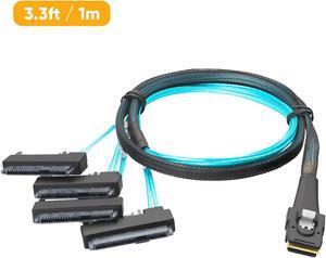 Mini SAS Cable with SATA Power,   Internal Mini SAS 36 Pin to 4 x 29 Pin Cord with SATA Power, SFF-8087 to SFF-8482 Cable, 3 FT/1m