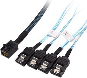 Internal HD Mini SAS Cable 0.5M / 1.6FT,   Internal HD Mini SAS (SFF-8643 Host) - 4X SATA (Target) Cable, SFF-8643 to 4X SATA Cable, SFF-8643 for Controller, 4 Sata Connect to Hard Drive