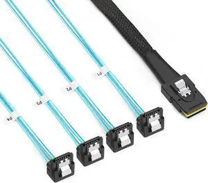 Mini SAS 36Pin (SFF-8087) Male to 4X Angle SATA 7Pin Female Cable, Mini SAS Host/Controller to 4 SATA Target/Backplane Cable, 1.6FT