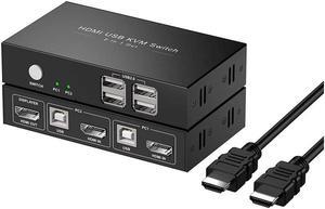 ETopSell KVM Switch HDMI 2 Port Box, USB Switch selector with 4 USB 2.0 Hub Share 2 Computers, UHD 4K@30Hz, Support Wireless Keyboard and Mouse, Powered by USB, with 2 HDMI and 2 USB Cables