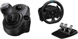 Logitech G Driving Force Shifter with Logitech G923 Racing Wheel and Pedals for PS 5, PS4 and PC and Genuine Leather Wheel Cover