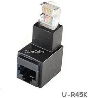 CablesOnline Cat5e/Cat6 RJ45 Ethernet Male/Female Right Angle Adapter. RJ45/ 8P8C Female to RJ45/ 8P8C Male, U-R45K