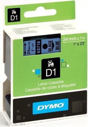 Dymo D1 53716 24mm (1") Black on Blue Polyester Tape, Compatible