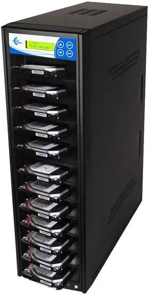 EZ DUPE 1 to 11 SSD HDD Hard Drive Duplicator - 18GB/Min - Standalone Copier and Sanitizer/Eraser for Multiple SATA 3.5 Disk & 2.5 Solid State Drives at copy speed up to 300MB/Sec (H11PROHEB)