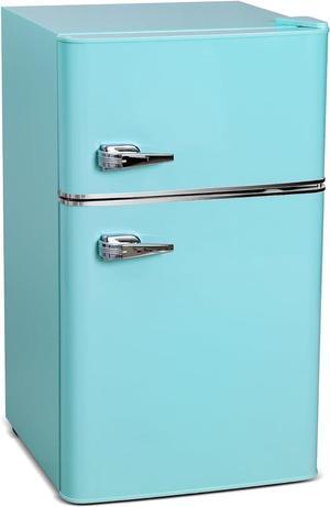 3.2 Cu. Ft. Retro Compact Mini Bar Fridge with Freezer, Two (2) Door, Removable Shelf for Office Home Dorm Garage