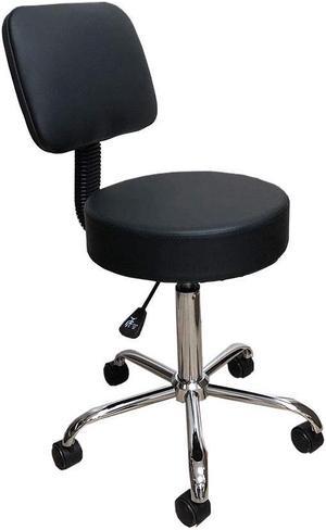 Deluxe Round Height Hydraulic Adjustable Rolling Stool, (Black with backrest)