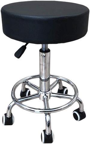 Deluxe Round Height Hydraulic Adjustable Rolling Stool,(Black with footrest)