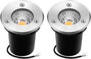 Low Voltage Landscape Lights OmaiLighting Landscape Lighting LED Well Lights 3W 12V-24V Ground Lights IP67 Waterproof for Driveway Deck Step Garden Lights Outdoor Warm White (2 Pack)