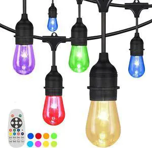 Outdoor Colored String Lights, 50Ft RGB String Light Dimmable Waterproof LED Hanging Patio Lights with 15+1 S14 Shatterproof Edison Bulbs, Remote Control, Commercial Grade Outdoor Colored String Lights, 50Ft RGB String Light Dimmable Waterproof LED Hanging Patio Lights with 15+1 S14 Shatterproof Edison Bulbs, Remote Control, Commercial Grade