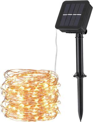 Solar String Lights, 33ft100 LED Warm White Outdoor Copper Wire Light, 8 Modes IP65 Waterproof Fairy Lights, 600mAh Solar Powered Lights for Patio, Garden, Gate, Yard, Party, Wedding Yellow