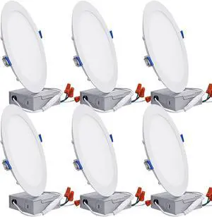 OmaiLighting 18W 8 Inch Ultra-Thin Recessed Ceiling Light with Junction Box, 3000K Warm White, 120W Eqv. Dimmable IC-rated Downlight, 1440lm, ETL & Energy Star Certified Slim Panel Light, Pack of 6