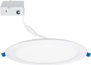 OmaiLighting 8 in. Slim Round LED Downlight, Flat Panel Light Fixture, Dimmable Recessed Canless IC Rated, 1250 Lumens, Warm White 2700K, 18 Watt, Junction Box Included