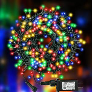 OmaiLighting 100FT White Christmas Lights Outdoor, 300LED Mini String Lights 8 Modes, Christmas Tree Lights Green Wire, Connectable Holiday Fairy Lights for Garden Yard Wedding Party Home Multicolor