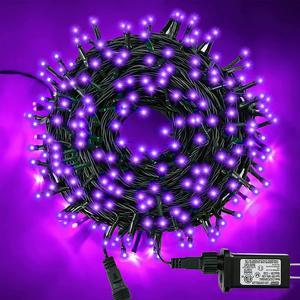 OmaiLighting 100FT White Christmas Lights Outdoor, 300LED Mini String Lights 8 Modes, Christmas Tree Lights Green Wire, Connectable Holiday Fairy Lights for Garden Yard Wedding Party Home Purple