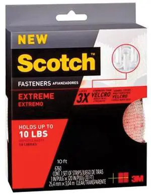 3M Scotch RF6760 Extreme Fasteners, Clear, 1" x 10 ft