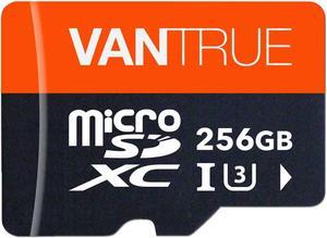 Vantrue 256GB MicroSDXC UHS-I U3 V30 Class 10 4K UHD Video High Speed Transfer Monitoring SD Card with Adapter for Dash Cams, Body Cams, Action Camera, Surveillance & Security Cams