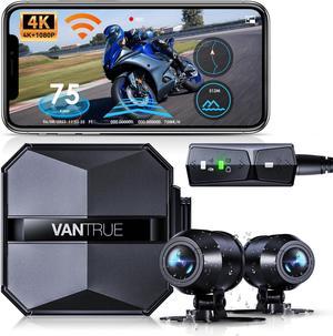 Motorcycle 4K Dash Cam, Vantrue F1-G 4K+ 1080P Front and Rear Motorcycle Camera, No Screen, Built-in GPS, Full Body Waterproof