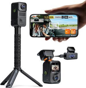 Vantrue E360 ACE 5.2K 360° Panoramic WiFi Dash Cam, Handheld Action Camera, STARVIS 2, HDR, IR Night Vision, Front Rear Inside Dashcam, Voice/Touch Control, GPS, 24/7 Parking Mode, Support 512GB Max